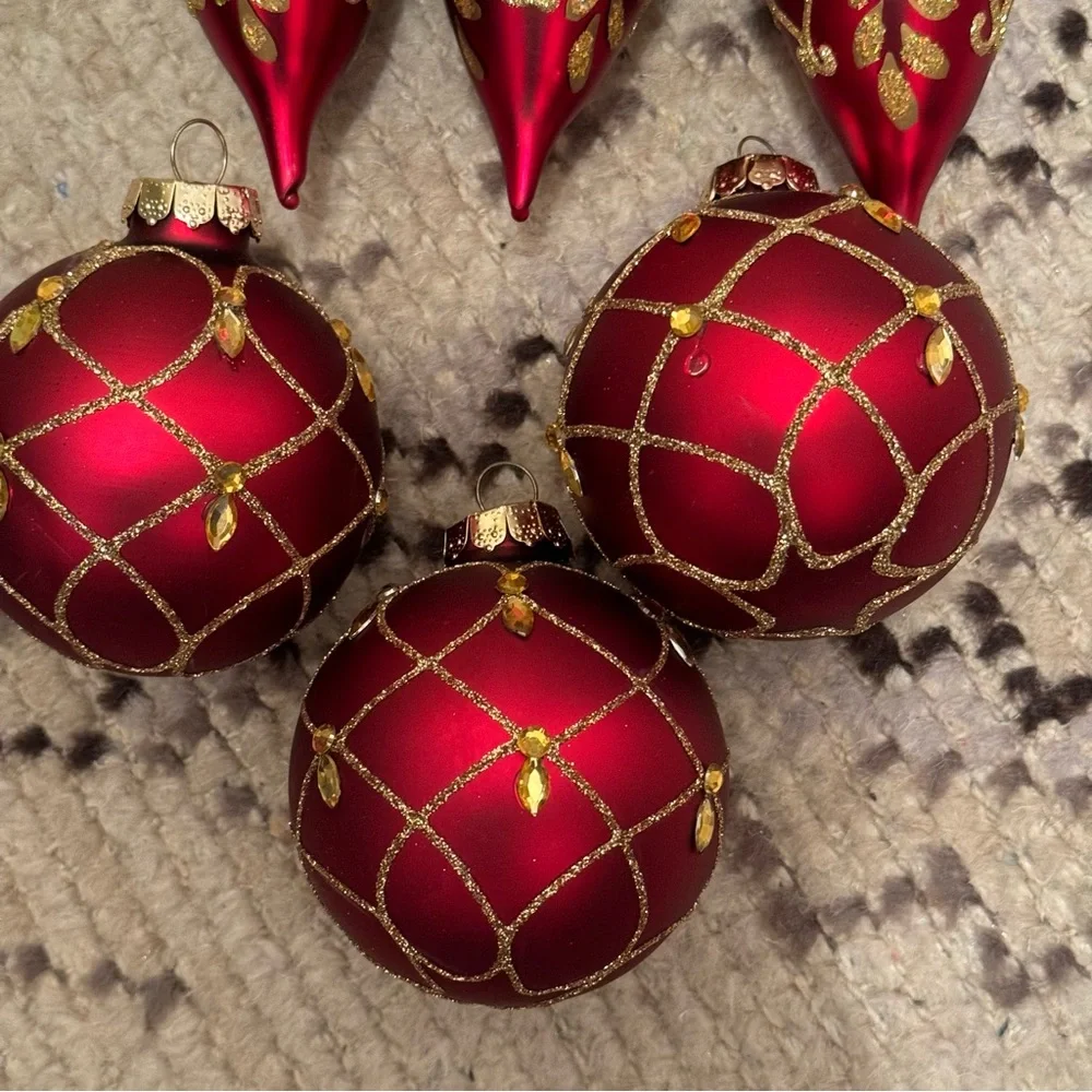 Vintage Lot 6 / Vintage RAUCH Red Gold Glitter Ornaments